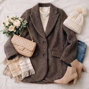 Ellen Tracy Pressed Boucle Charcoal Blazer Jacket Style Y5225ELT NWT - Size S